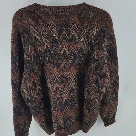 Vintage Mondo di Marco Italian Wool Mohair Zig Zag Sweater XL Textured Knit